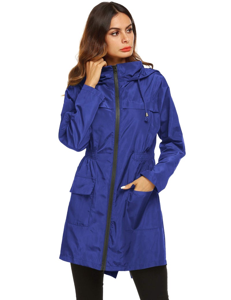 LOMON Womens Lightweight Waterproof Rain Jacket Active Outdoor Hooded Raincoat with Pockets Royal blue M - Image 3